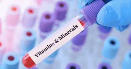 Blood sample tube labelled vitamins and minerals